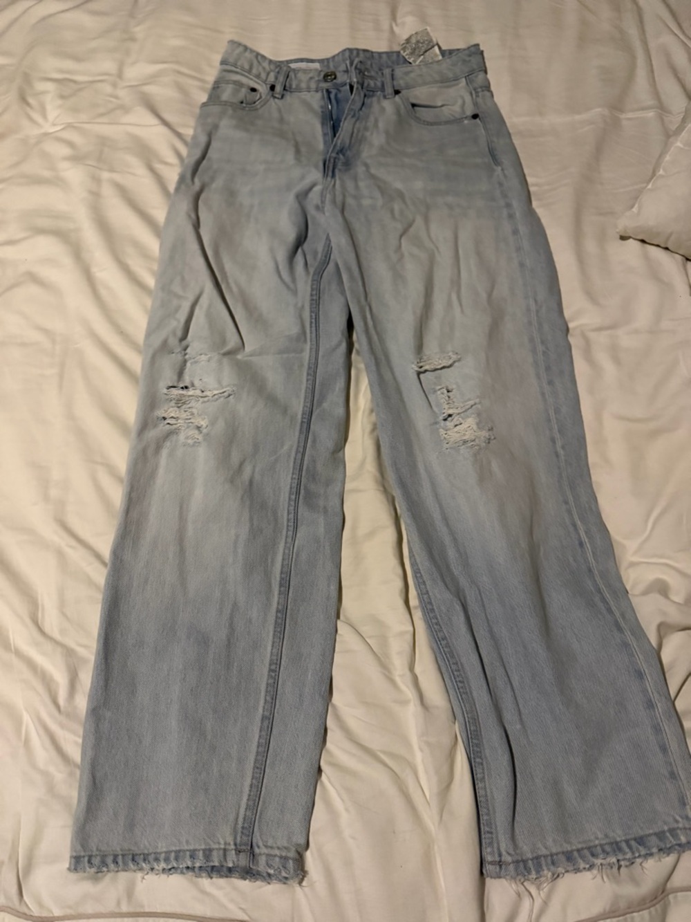 Zara Light Wash Ripped Wide-Leg Jeans